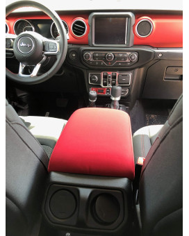 Koverz Neoprene Console Cover Armrest Pad with Keyhole Compatible with Jeep Wrangler JL JLU Gladiator JT Sahara Sport Rubicon Unlimited 2018 to Present - Red See Install Notes & Video