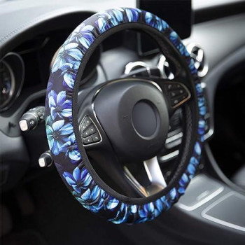 YR Universal Steering Wheel Covers, Cute Car Steering Wheel Cover for Women and Girls, Car Accessories for Women, Aqua Flower