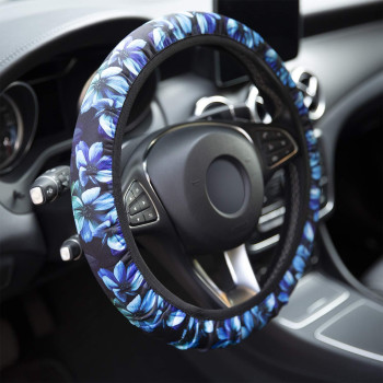 YR Universal Steering Wheel Covers, Cute Car Steering Wheel Cover for Women and Girls, Car Accessories for Women, Aqua Flower