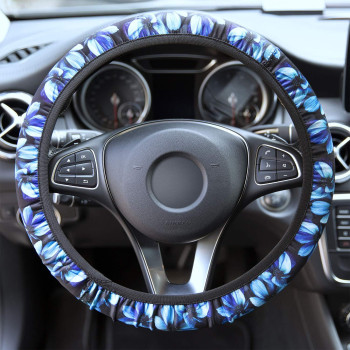 YR Universal Steering Wheel Covers, Cute Car Steering Wheel Cover for Women and Girls, Car Accessories for Women, Aqua Flower