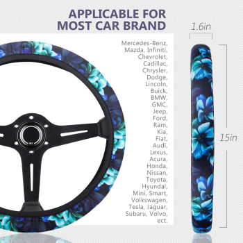 YR Universal Steering Wheel Covers, Cute Car Steering Wheel Cover for Women and Girls, Car Accessories for Women, Aqua Flower