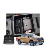 Customized for 2019 2020 2021 2022 2023 Ford Ranger XL XLT Lariat Accessories Car Center Console Armrest Box Glove Secondary Storage Console Organizer Insert Tray with Coin and Glass Holder (Black)