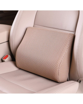 TISHIJIE Memory Foam Lumbar Support Pillow for Car - Mid/Lower Back Support Cushion for Car Seat (Beige)