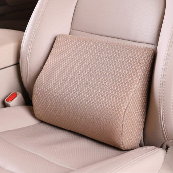 TISHIJIE Memory Foam Lumbar Support Pillow for Car - Mid/Lower Back Support Cushion for Car Seat (Beige)