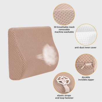 TISHIJIE Memory Foam Lumbar Support Pillow for Car - Mid/Lower Back Support Cushion for Car Seat (Beige)