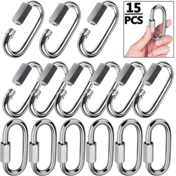 Quick Link, Lsqurel 304 Stainless Steel D Shape Locking Carabiner Heavy Duty Repair Link Pets Keychain for Outdoor Traveling Equipment M4 M6 M8 Capacity 200lb 600lb 1200lb (M6 15Pack)