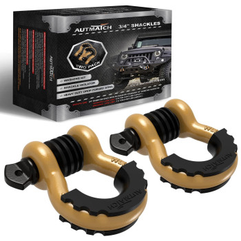 AUTMATcH D Ring Shackle 34 Shackles (2 Pack) 41,887Ibs Break Strength with 78 Screw Pin and Shackle Isolator Washers Kit for Tow Strap Winch Off Road Vehicle Recovery gold & Black