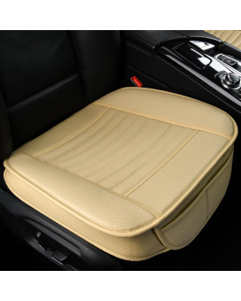 Sunny color 1pc Edge Wrapping Comfortable Car Front Seat Cover Cushion Pad Mat Protector, Anti-Slip Bottom Seat Cushion Cover for Auto with PU Leather(Beige)