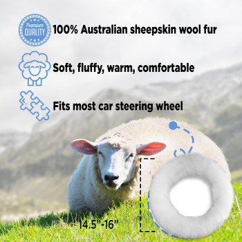 Andalus Australian Sheepskin Long Wool Steering Wheel Cover for Women & Men - Universal 15 Inch Steering Wheels & Accessories - Eco-Friendly Wheel Cover for Car - Car Accessories (White)