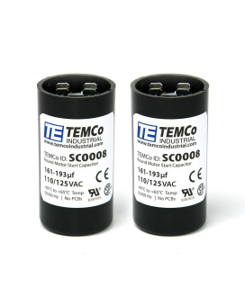 TEMCo 161-193 uf/MFD 110-125 VAC Volts Round Start Capacitor 50/60 Hz AC Electric - Lot -2