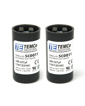 TEMCo 189-227 uf/MFD 110-125 VAC Volts Round Start Capacitor 50/60 Hz AC Electric - Lot -2