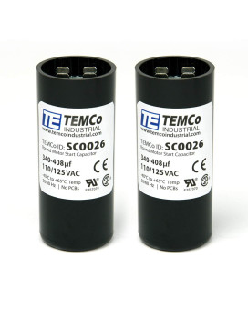 TEMCo 340-408 uf/MFD 110-125 VAC Volts Round Start Capacitor 50/60 Hz AC Electric - Lot -2