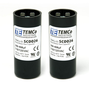 TEMCo 340-408 uf/MFD 110-125 VAC Volts Round Start Capacitor 50/60 Hz AC Electric - Lot -2