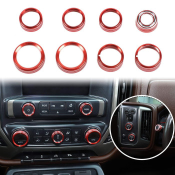 Voodonala for Silverado Radio AC Knobs Air Conditioner Switch Button Center Console Switch Knob Cover Trim for 2014-2018 Chevy Silverado GMC Sierra Accessories Aluminum Alloy, Red 8pcs