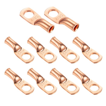 Ampper Heavy Duty Copper Wire Lugs, UL Eyelets Ring Crimp Copper Terminal Connectors for Battery Cable Ends and More (4 Awg, 1/2 Ring, 10 Pcs)