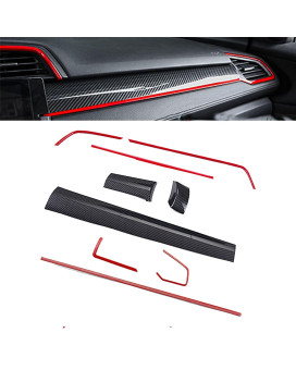 Boltry ABS Engineering Plastics,Carbon Fiber Print Interior Center Consoles Instrument Panel Dashboard Trims Air Outlet Frame Cover Accessories 9Pcs for Honda 10th Civic 2016 2017 2018 2019 2020(RED)