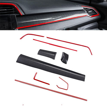 Boltry ABS Engineering Plastics,Carbon Fiber Print Interior Center Consoles Instrument Panel Dashboard Trims Air Outlet Frame Cover Accessories 9Pcs for Honda 10th Civic 2016 2017 2018 2019 2020(RED)