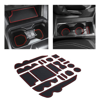 JKCOVER Premium Custom Liner Mat Accessories Compatible with Toyota Tacoma 2016 2017 2018 2019 2020 2021 2022, Cup Holder, Door Pocket and Center Console Inserts 19 Pcs (Double Cab, Red Trim)