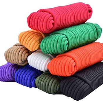 SMART&CASUAL 150 ft 1/5 inch (5mm) Nylon Poly Rope Flag Pole Polypropylene Clothes Line Camping Utility Good for Tie Pull Swing Climb Knot ((45.8M) 150ft, Red)