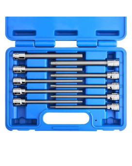 NEIKO 10077A 3/8??Drive Metric Extra Long Allen Hex Bit Socket Set | 10 Pieces | Sizes 3mm - 10mm | Shaft Length 6??| Premium S2 Steel Bits | Heavy Duty Cr-V Sockets | Exceeds ANSI Standards