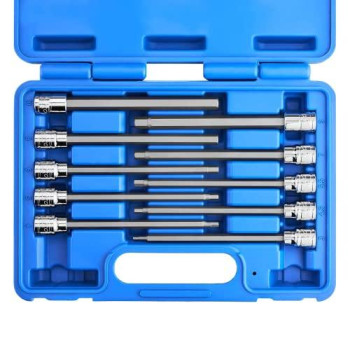 NEIKO 10077A 3/8??Drive Metric Extra Long Allen Hex Bit Socket Set | 10 Pieces | Sizes 3mm - 10mm | Shaft Length 6??| Premium S2 Steel Bits | Heavy Duty Cr-V Sockets | Exceeds ANSI Standards