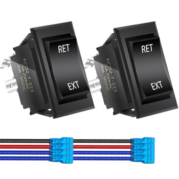 DaierTek Momentary RV Jack Switch 30 Amp 12V DC Reverse Polarity Rocker Switch Motor Control DPDT 4 Pin Power Jack Toggle Switch with Wires for 5th Wheel Tongue Trailer Stabilizer -2Pack