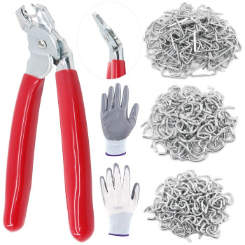 Swpeet 360Pcs 3/4 1/2 3/8 Galvanized Hog Rings with Hog Ring Pliers Angled Assortment Kit, Professional Upholstery Hog Rings Installation Kit for Bungee Shock, Cords