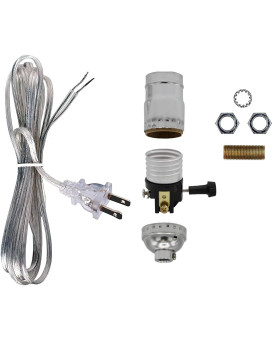 Make a Lamp or Repair Kit - All Essential Hardware, 3 Way Socket, and Matching Electric Cord (Silver)