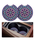 tifanso Car Cup Holder Coaster, 2 Pack Car Coasters for Cup Holders, Cup Drink Holder Coasters for Car, Cute Car Accessories for Women and Girl (Mandala)