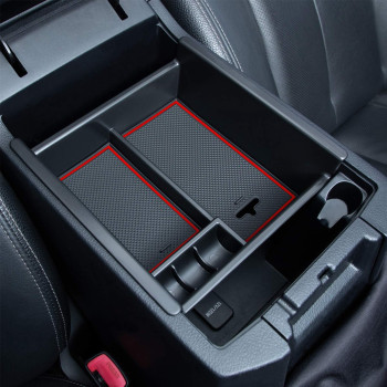 JKCOVER Center Console Organizer Tray Compatible with Toyota 4Runner 2010-2021 2022 2023 2024 and Kia Telluride 2020-2024 Accessories Armrest Box Secondary Storage ABS Black Materials(RED Trim