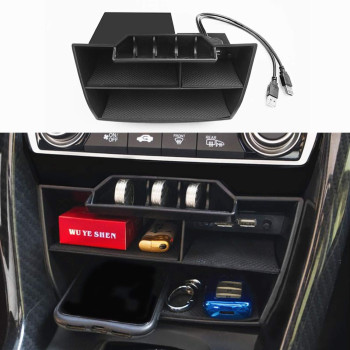 JOJOMARK Waterproof ABS Plastic Caddy for Honda Civic Sedan 10th Gen Central Console Box Coins Trays Organizer with USB Extension Cable - Fits 2016-2021