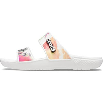 crocs Unisex-Adult classic Tie Dye Two-Strap Sandals, WhiteMulti, 10 Men12 Women