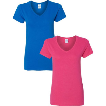 gildan Womens Heavy cotton V-Neck T-Shirt 2-Pack 2XL-Royal-Heleconia