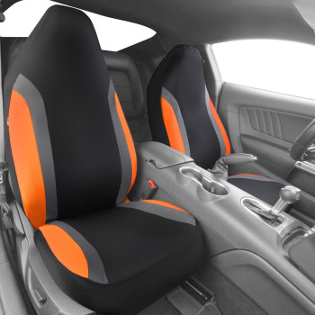 CAR PASS Two Front Universal Fit Breathable Fabric Sport Car Seat Covers,fit for suvs,Trucks,sedans,Cars,Vehicles,Vans,Airbag Compatible (Front Seats, Black Orange)