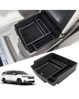 SKTU Compatible With 2022 2023 2024 Kia Carnival MPV Center Console Organizer Carnival 2023 2024 Accessories ABS Black Materials Tray Armrest Box Glove Secondary Storage Box with USB Hole(White)