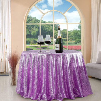 FYLEDAEE Sequin Tablecloth Round Light Purple 108 inch glittering Shimmer Tablecloth for Wedding Baby Shower Birthday Party Dinners Sparkly Tablecloth