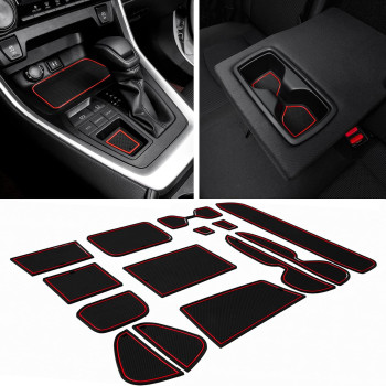 JDMCAR Liner Accessories Compatible with Toyota RAV4 2024 2023 2022 2021 2020 2019 and 2021-2024 RAV4 Prime, Custom Fit Cup Holder, Center Console, and Door Pockets Inserts Kit (Red Trim) - 15 PC Set