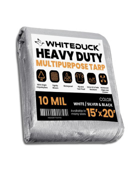 WHITEDUCK Super Heavy Duty Poly Tarp Cover 16 Mil & 10 Mil with Grommets and Reinforced Edges (Brown, White & Silver Black) (Silver Black- 10 Mil, 15' x 20')