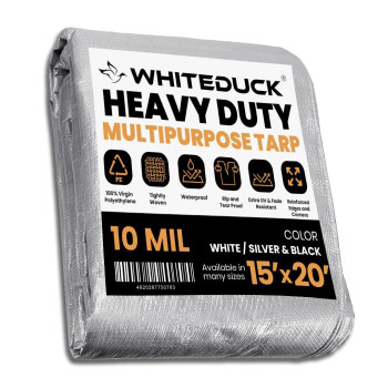 WHITEDUCK Super Heavy Duty Poly Tarp Cover 16 Mil & 10 Mil with Grommets and Reinforced Edges (Brown, White & Silver Black) (Silver Black- 10 Mil, 15' x 20')