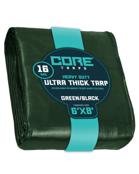 Core Tarps Extra Heavy Duty 16 Mil Tarp Cover, Waterproof, UV Resistant, Rip and Tear Proof, Poly Tarpaulin with Reinforced Edges for Roof, Camping, Patio, Pool, Boat (Green/Black 6' X 8')