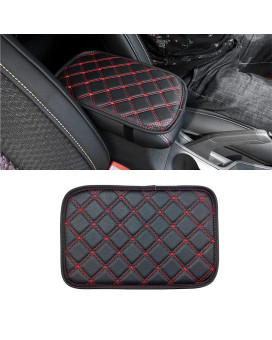 8sanlione Car Leather Center Console Cushion Pad, 11.4x7.4 Waterproof Armrest Seat Box Cover Fit for Cars, Vehicles, SUVs, Comfort, Car Interior Protection Accessories (Black/Red-2)