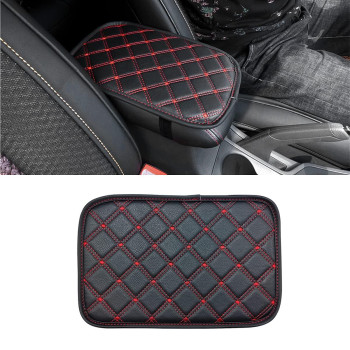 8sanlione Car Leather Center Console Cushion Pad, 11.4x7.4 Waterproof Armrest Seat Box Cover Fit for Cars, Vehicles, SUVs, Comfort, Car Interior Protection Accessories (Black/Red-2)