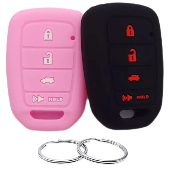 REPROTECTING Silicone Rubber Key Fob Cover Compatible with 2013-2021 Honda Accord CR-V Civic Crosstour Fit MLBHLIK6-1T MLBHLIK6-1TA (Black Pink)