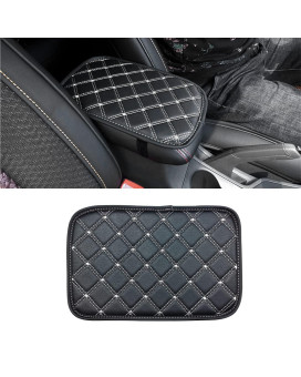 8sanlione Car Leather Center Console Cushion Pad, 11.4x7.4 Waterproof Armrest Seat Box Cover Fit for Cars, Vehicles, SUVs, Comfort, Car Interior Protection Accessories (Black/White)