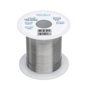 Weller WSW SnPb (T0051403299) Solder Wire, Dia: 05 mm 0020 in, Wt: 100 g 3527 oz, Alloy Sn60Pb40, Flux content 22