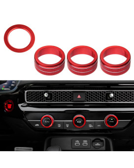 CKE 4pcs Compatible with Honda Civic 2022 2023 2024 for CRV HRV Accord 2023 2024 Auto Accessories Car Center Console Cover AC Knob Engine Start Cover Rings -Red