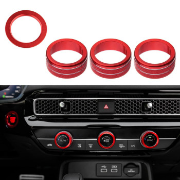 CKE 4pcs Compatible with Honda Civic 2022 2023 2024 for CRV HRV Accord 2023 2024 Auto Accessories Car Center Console Cover AC Knob Engine Start Cover Rings -Red