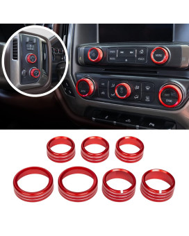 JKCOVER Center Console Button Knobs Cover Compatible with 2014 2015 2016 2017 2018 Chevy Silverado/GMC Sierra Air Conditioner Control Switch Knob Cover (Red, 7 Pcs)