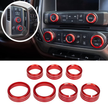 JKCOVER Center Console Button Knobs Cover Compatible with 2014 2015 2016 2017 2018 Chevy Silverado/GMC Sierra Air Conditioner Control Switch Knob Cover (Red, 7 Pcs)