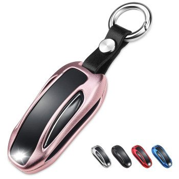 QBUC for Tesla Key Fob Cover with Keychain Compatible with Tesla Model X Keyless Protection Case Smart Remote Accessories (Pink)